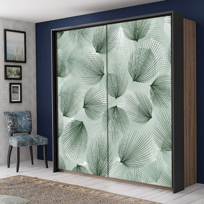 Μοτίβο με λεπτά φύλλα φυτών, Line Art, Αυτοκόλλητα ντουλάπας, 100 x 100 εκ. (45540)